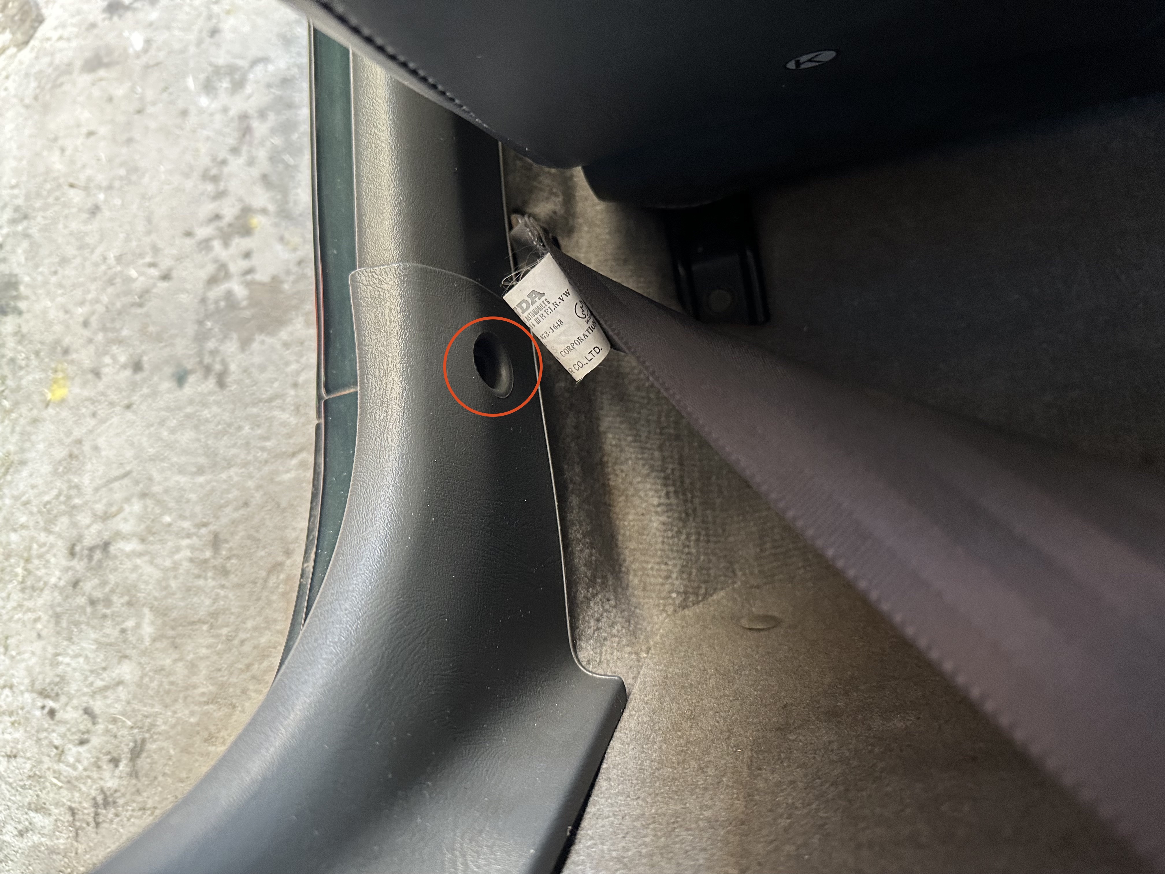 Picture of the screw holding in the passenger door trim.